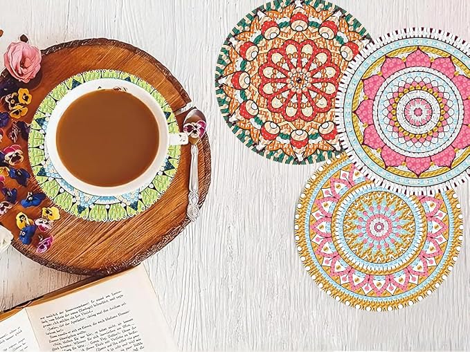 Benjenes 8 PCS Mandala Diamond Art Coasters Kits | Diamond Paintings Coasters - Image 7