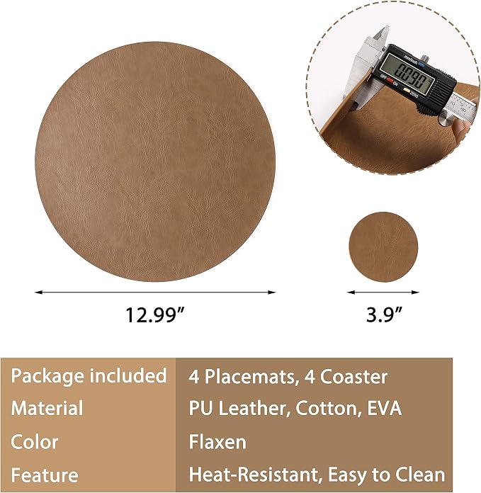 Set of 8 PU Leather Placemats, Waterproof Coffee Coasters, Kitchen Table Mats - Image 7