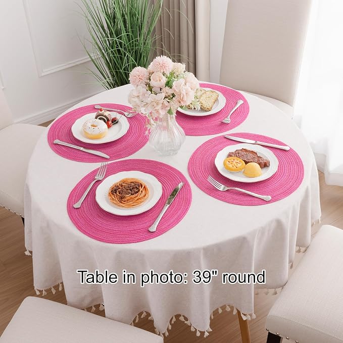 SHACOS Round Placemats Set of 8 Braided Cotton Polyester Table Placemat 15 inch - Image 8