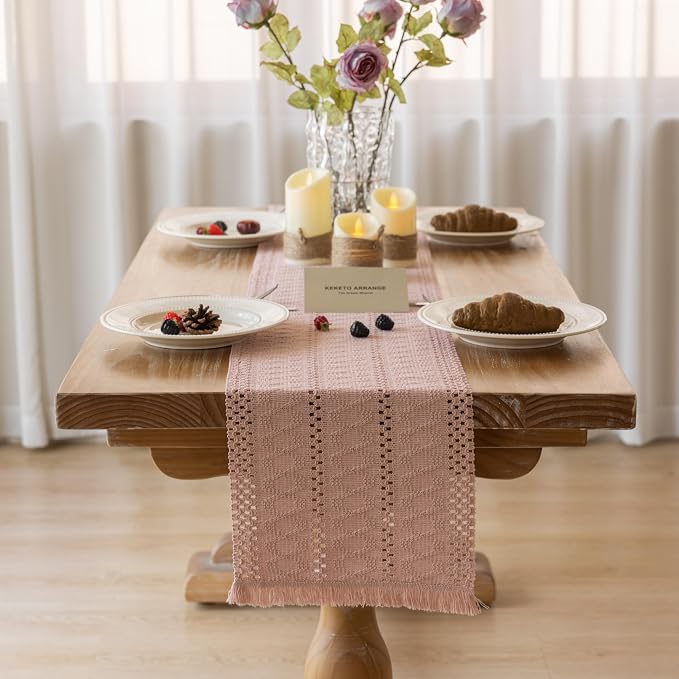 Keketoarrange Boho Macrame Table Runner 12x90 Inch | Woven Burlap Rustic Runner - Image 2