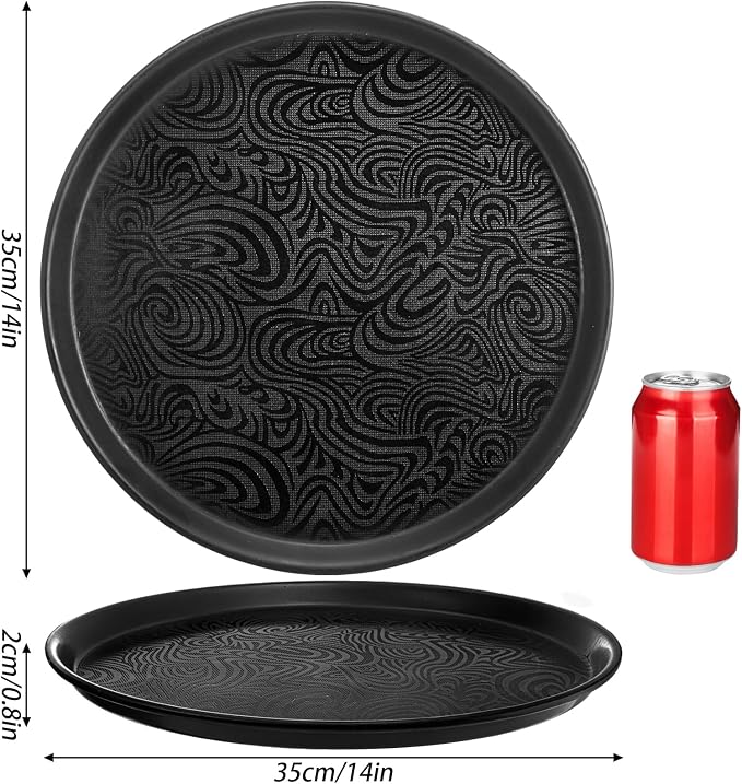 Hacaroa 4 Pack Round Restaurant Serving Tray, 14 Inch Black Plastic Server Tray - Image 2