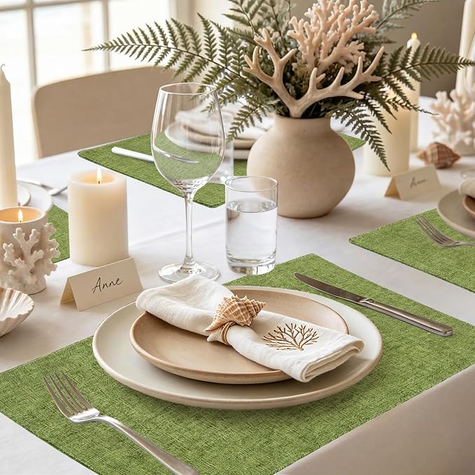 Faux Cotton Linen Placemats Set of 4, Cloth Washable Farmhouse Dining Table Mats - Image 7