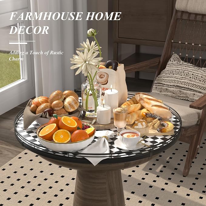 AMH 24-Inch Black and White Checkerboard Lazy Susan Decorative Tray | Smooth - Image 4