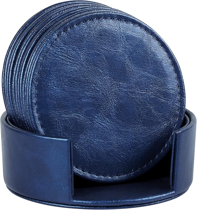 Leather Coasters Set of 6 with Holder, Tabletop Protection, Coffee Table & Bar - Image 5