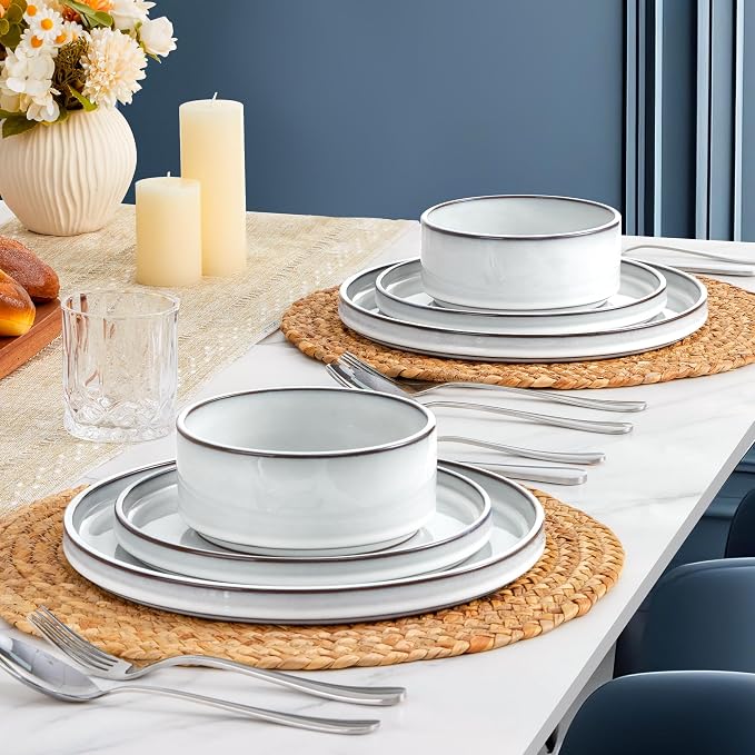 LIANYU Plates and Bowls Set for 8, 24 Piece Stoneware Dinnerware Sets | - Image 3