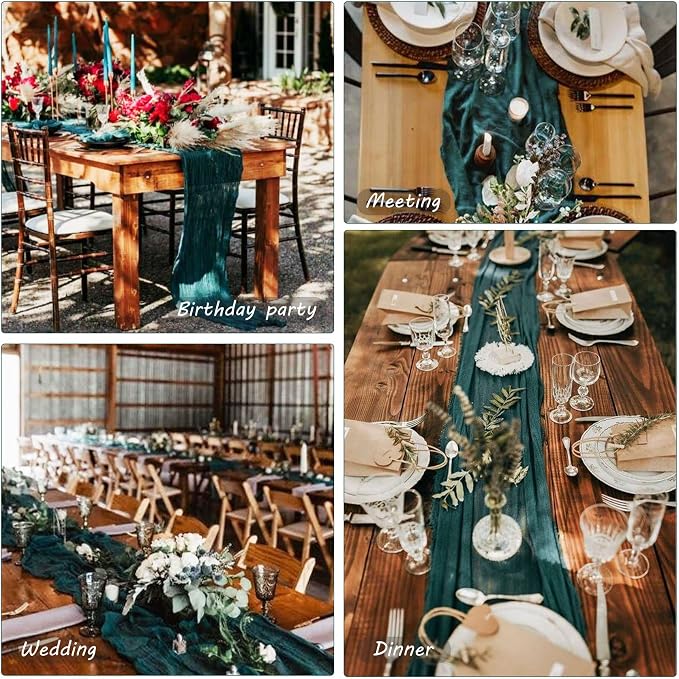 Fivenl 12 Pack Dark Teal Boho Rustic Cheesecloth Table Runner 35x72 Inch - Image 6