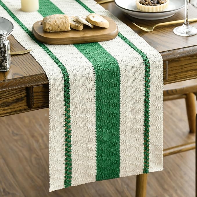 Artoid Mode Emerald Green Rustic Woven Table Runner 12x48 Inch | Holiday by ArtoidMode