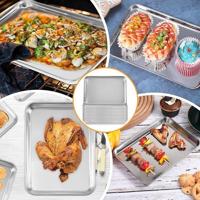 12 Pack Stainless Steel Plates, Metal Food Tray Plate, Small Baking Sheets - Image 6