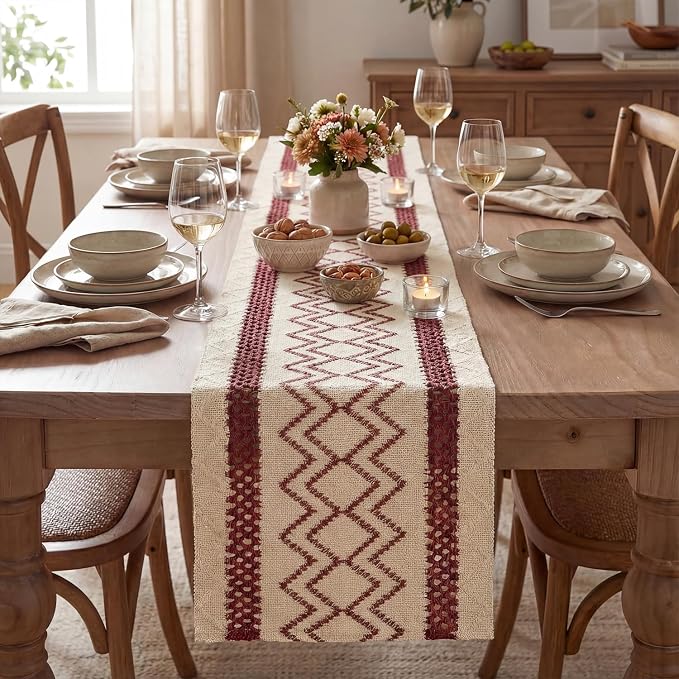 Artoid Mode Red Stripe Diamond Woven Table Runner 12x108 Inch | Holiday - Image 2