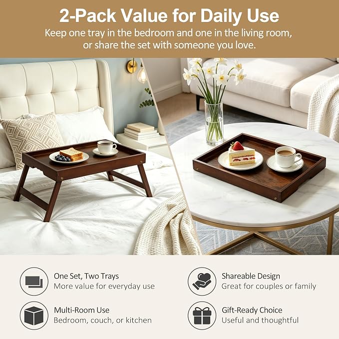 Bamboo Breakfast Trays with Folding Legs, Vintage | Set of 2 bamboo bed trays - Image 3