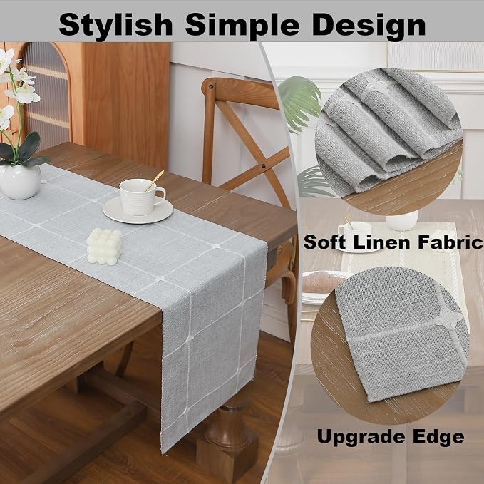 Gernaice 2PCS Boho Table Runner, Modern Plaid Cotton Linen Farmhouse Table - Image 3