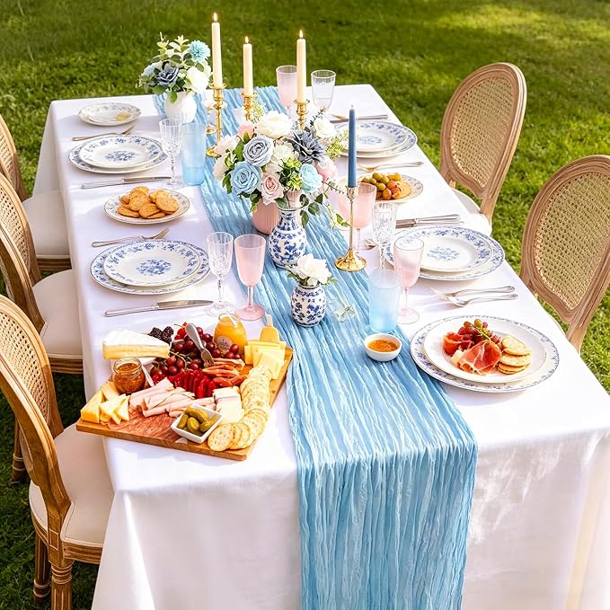 6 Pack Baby Blue Cheesecloth Table Runner 35x120 inch, Boho Sheer Light Blue - Image 7