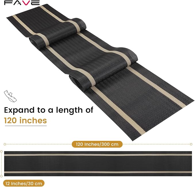 FAVE 4 Pack Woven Vinyl Table Runners, 120x12 Inch Black - Image 2