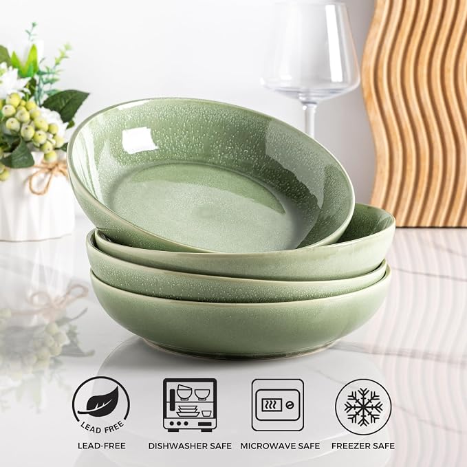 AmorArc 8.5’’ Ceramic Pasta Bowls Set of 4, 36oz Large Stoneware Bowls Set | - Image 6
