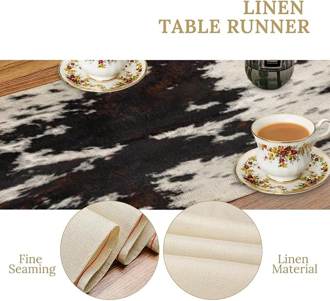Cow Skin Print Table Runner, Rustic Cottage Country Farm Animal Fur Skin - Image 5