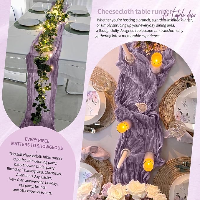 30 Pack Cheesecloth Table Runner 10FT Purple Table Runner Boho Gauze Cheese - Image 8