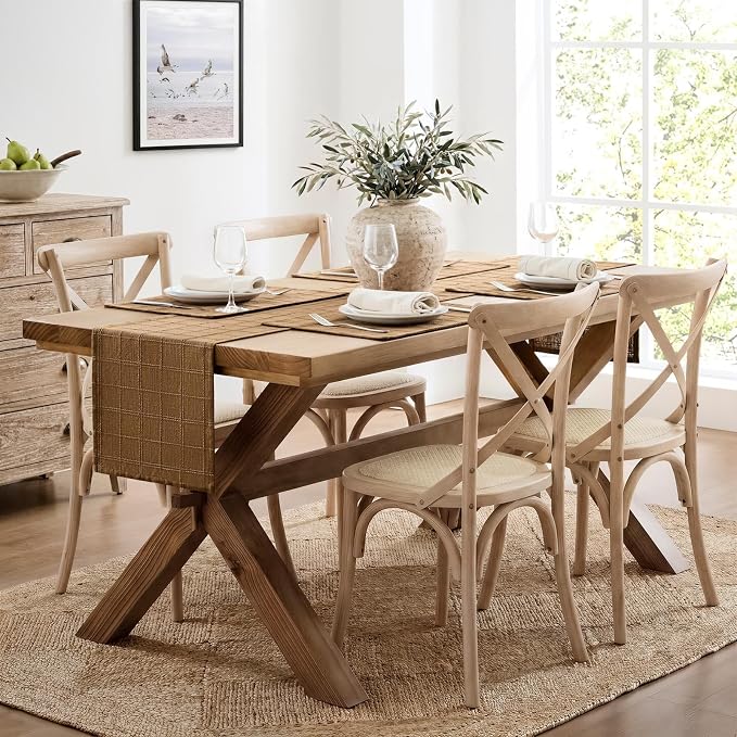 Linen Checked Farmhouse Table Runner, 13x108 Inches Roasted Brown | Raised Grid - Image 3