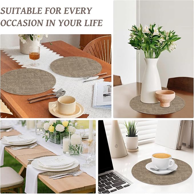 13" Round Placemats Set of 4, Reversible Faux Leather Heat Resistant Table Mats - Image 7
