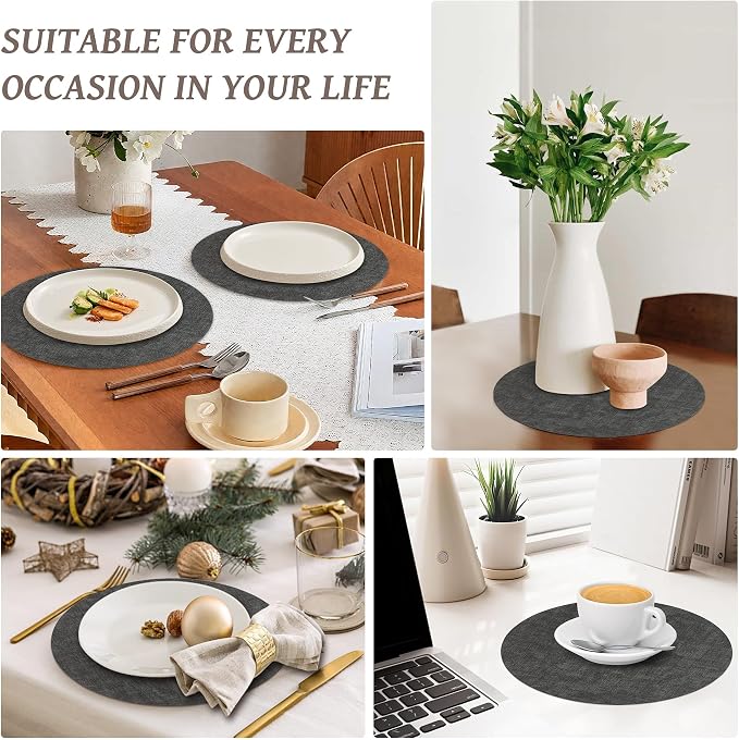 13"Round Placemats Set of 4, Reversible Faux Leather Heat Resistant Table Mats - Image 7