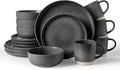 Famiware Milkyway 16-Piece Stoneware Plates and Bowls, Matte Dark Charcoal | by Famiware