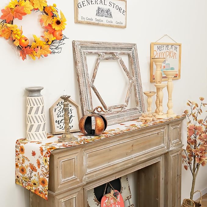 Fall Pumpkins and Sunflowers Table Runner 13x72 Inch, Maple Leaves Farmhouse - Image 4