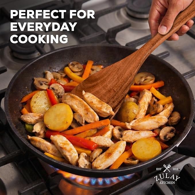 Zulay Kitchen 7-Piece Wooden Cooking Spoons Set – Heat-Resistant, Smooth Teak - Image 6