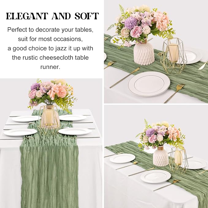 Sage Green 10FT Cheesecloth Table Runner Boho Gauze Fabric Table Runner Rustic - Image 3