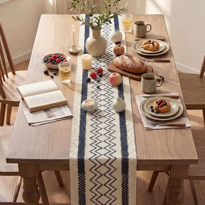 Artoid Mode Dark Blue Stripe Diamond Woven Table Runner 12x108 Inch | Holiday - Image 4