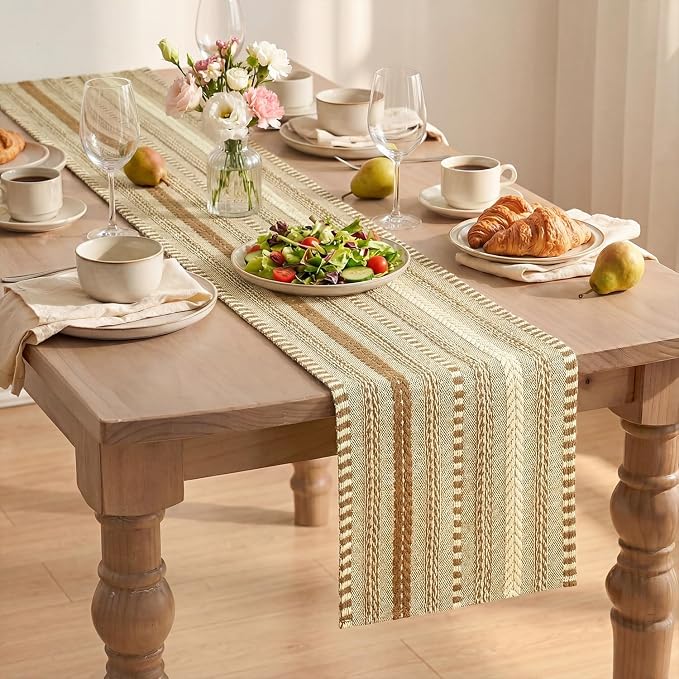 Artoid Mode Coffee Farmhouse Stripe Braided Table Runner 12x72 Inch | Holiday - Image 8