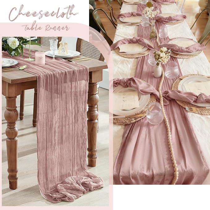 6 Pack Dusty Pink Cheesecloth Table Runner, 17 x 108 Inch, Gauze Cheese Cloth - Image 7