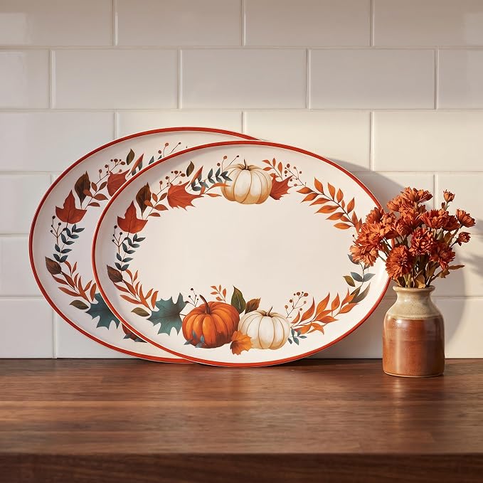 Fall Pumpkin Serving Platters Set of 2, 14 x 10.5 Inch Melamine | BPA-free - Image 5