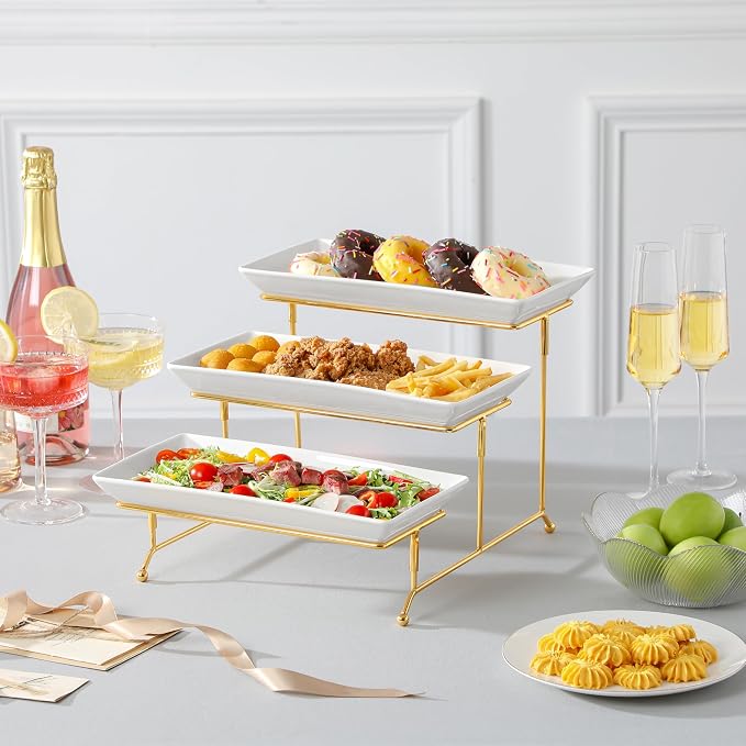 MALACASA 3 Tier Serving Trays for Party, 12 Inch Porcelain White Trays for - Image 8
