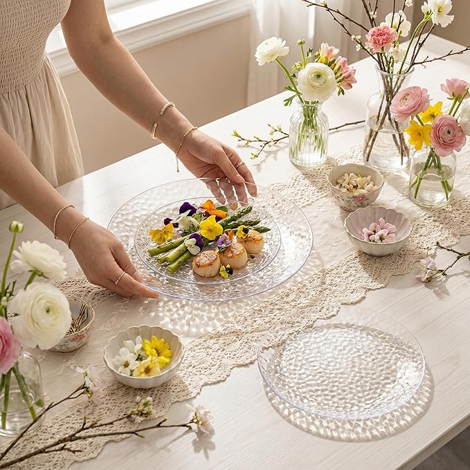 Rubtlamp 100Pcs Clear Plastic Plates, Heavy Duty Party Plates, Hammered - Image 6