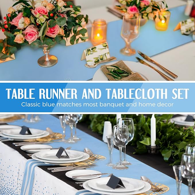 8 Pack Winter Baby Blue and White Disposable Plastic Tablecloths and Satin - Image 5