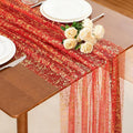 SiinvdaBZX Red Gold Sheer Tulle Table Runner 120 Inch/10 Ft Long | Gauze Sequin by SiinvdaBZX