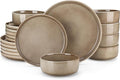 vancasso PLAYA Plates and Bowls Sets, 18 Pieces Dark Brown Dinnerware Sets by vancasso