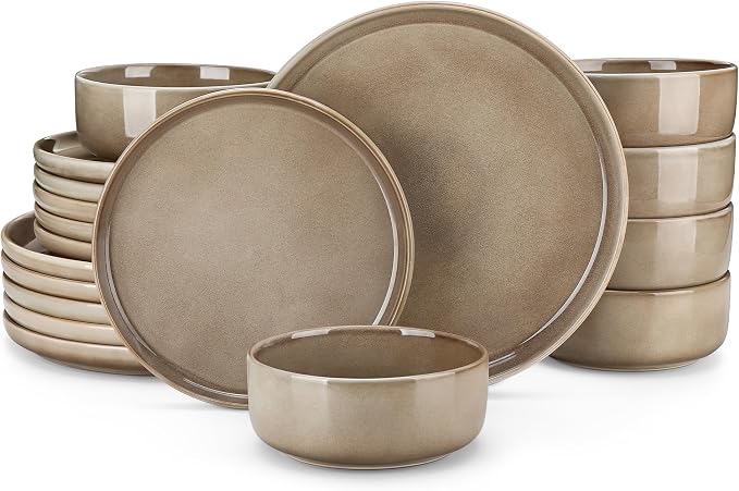 vancasso PLAYA Plates and Bowls Sets, 18 Pieces Dark Brown Dinnerware Sets by vancasso