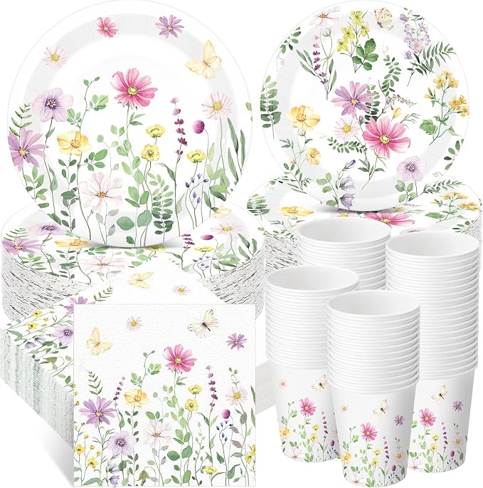250 Pcs Wildflower Party Decorations Include Spring Summer Floral Paper Plates by Ziliny