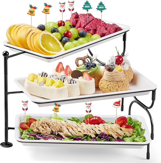 Lifewit 3 Tier Serving Tray, 30 x 17 cm/12 x 6.5" White Plastic Tiered Food by Lifewit
