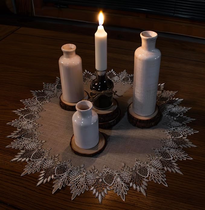 LINENS ART AND THINGS Lace Doily Neutral Earth Tones Table Topper Placemat - Image 7