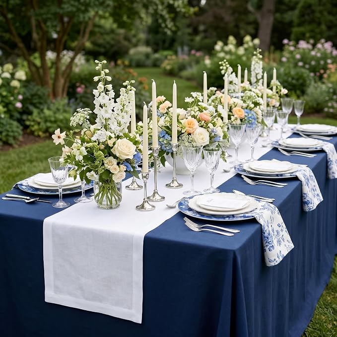 Solino Home 100% Linen Dining Table Runner White Woven, Fete 14 x 72 in | Table - Image 2