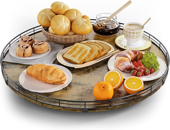 Lazy Susan Turntable Organizer for Table Top, 21’’ Round Wooden Lazy Susan for by HGF