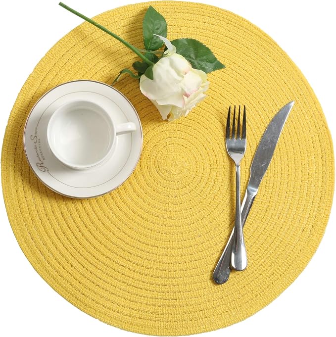 SHACOS Round Braided Placemats Set of 6 Kitchen Place Mats 15 inch Round Table - Image 3