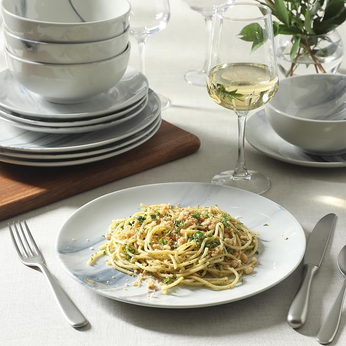 Gibson Home Cloudlight 12 Piece Plates and Bowls Dishes Blue and White - Image 5
