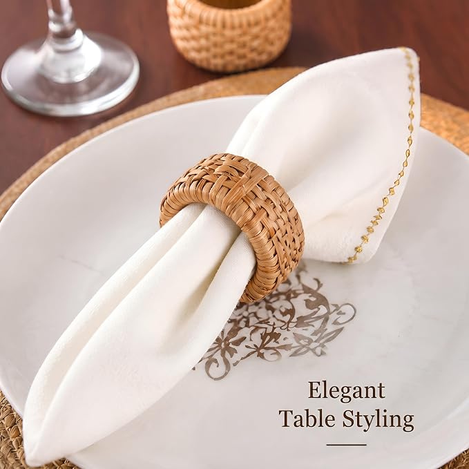 Artisan Cane Napkin Rings Set of 36, Earthy Woven Dinner Napkin Holders - Image 5