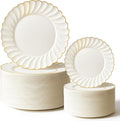 Stock Your Home 60 Pack – Elegant Ivory & Gold Scalloped Plastic Plates – by StockYourHome