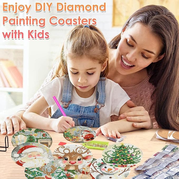 ijbnhd 8 Pcs Christmas Diamond Art Coasters 4x4 in - Image 7