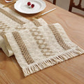 Boho Table Runner with Tassels 12 x 132 Inches Long, Cream & Brown Rustic by Niviy
