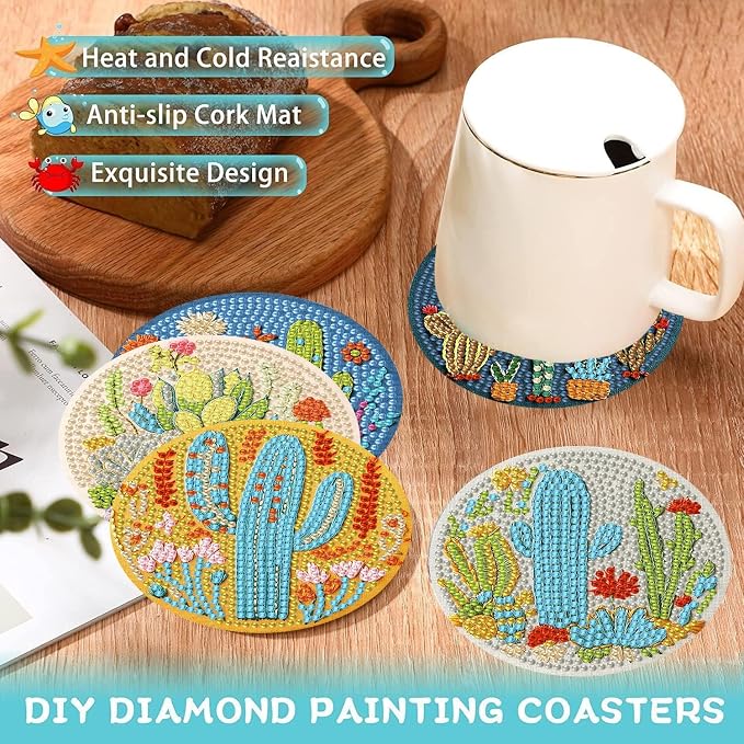 Ekuxom 8 PCS Diamond Art Coasters Kits-Flowers Diamond Painting Coasters | - Image 5