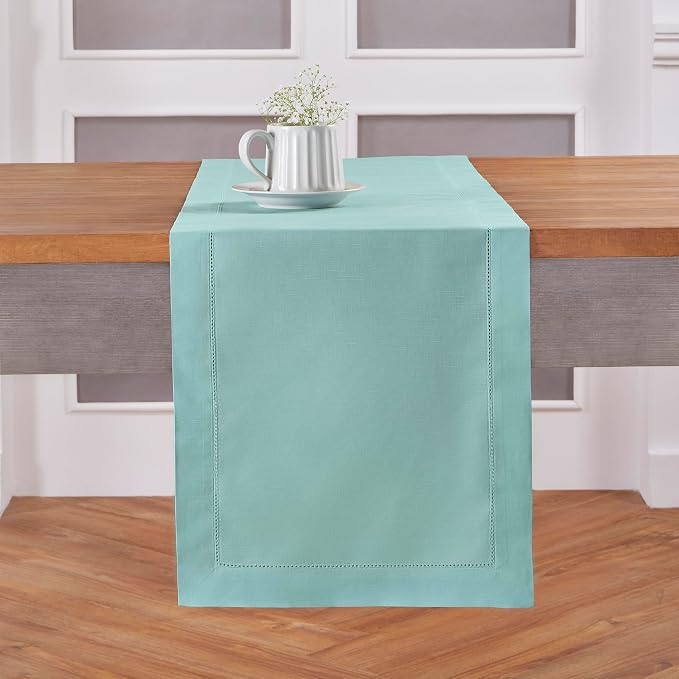 Solino Home Cotton Linen Dining Table Runner Pastel Turquoise, 14 x 120 in | by SolinoHome